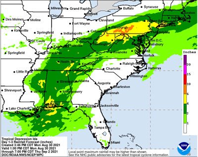 Weather conditions across the Southern/Eastern region of the U.S. 